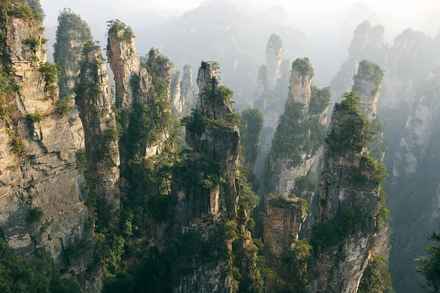 Altos pilares de arenisca en el Parque Forestal Nacional de Zhangjiajie